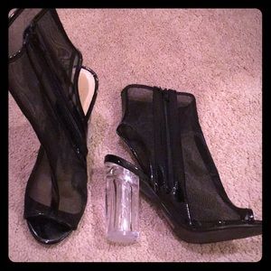 Black open-toe perspex clear heels